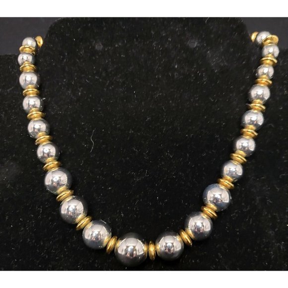Liz Claiborne Gold and Silver Tone Graduated Bead 17.5 in. Choker Necklace - Picture 1 of 6